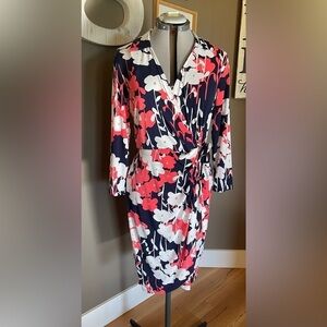 Floral Wrap Dress - Navy, Red, White